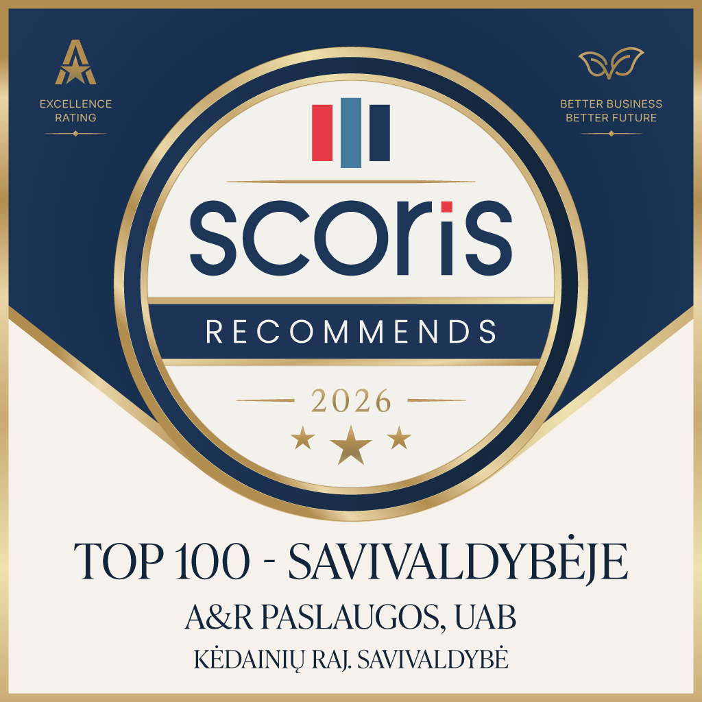 „A&R paslaugos, UAB „Scoris“ TOP 100 sertifikatas 2026.“